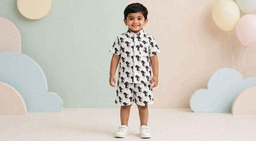 Kids Co-Ord Set , Printed Shirt & Shorts
