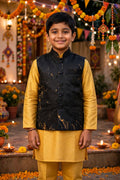 Boys Black Marble-Print Nehru Jacket – Festive Ethnic Waistcoat