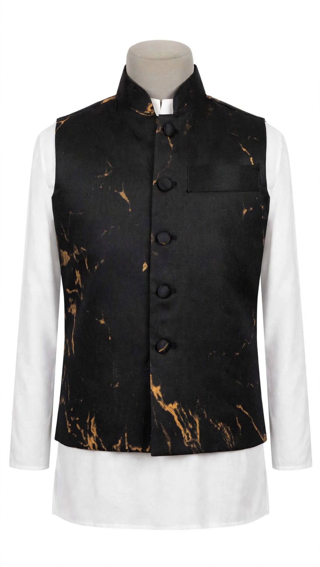 Boys Black Marble-Print Nehru Jacket – Festive Ethnic Waistcoat