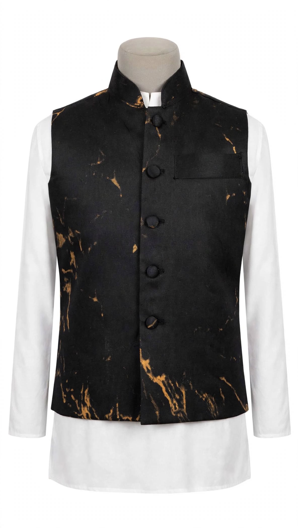 Boys Black Marble-Print Nehru Jacket – Festive Ethnic Waistcoat