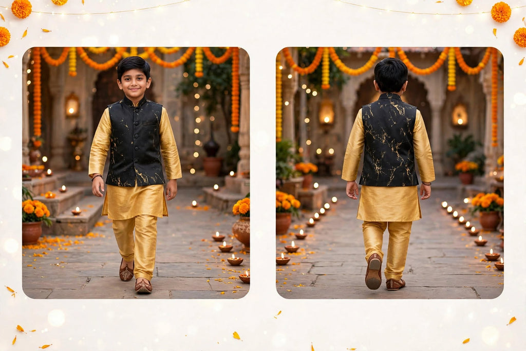 Boys Black Marble-Print Nehru Jacket – Festive Ethnic Waistcoat