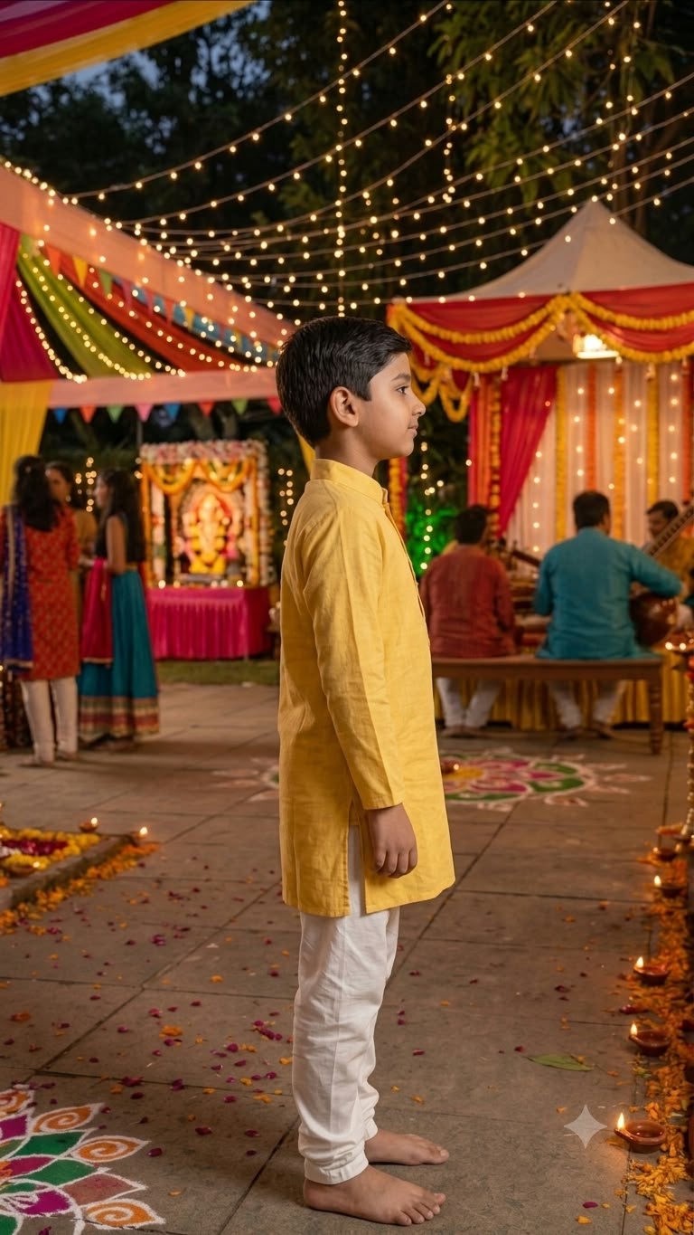 Boys Yellow Cotton Kurta with White Pajama – Festive Ethnic Wear Set