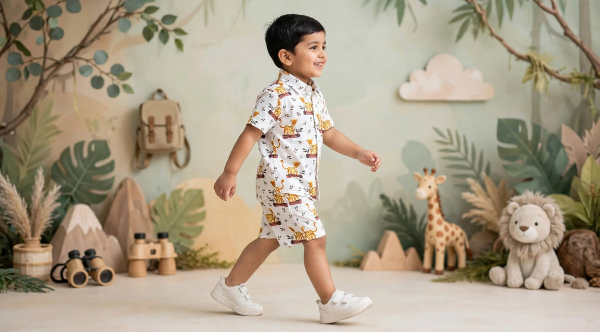 Kids Printed Shirt & Shorts Set – Lion Print