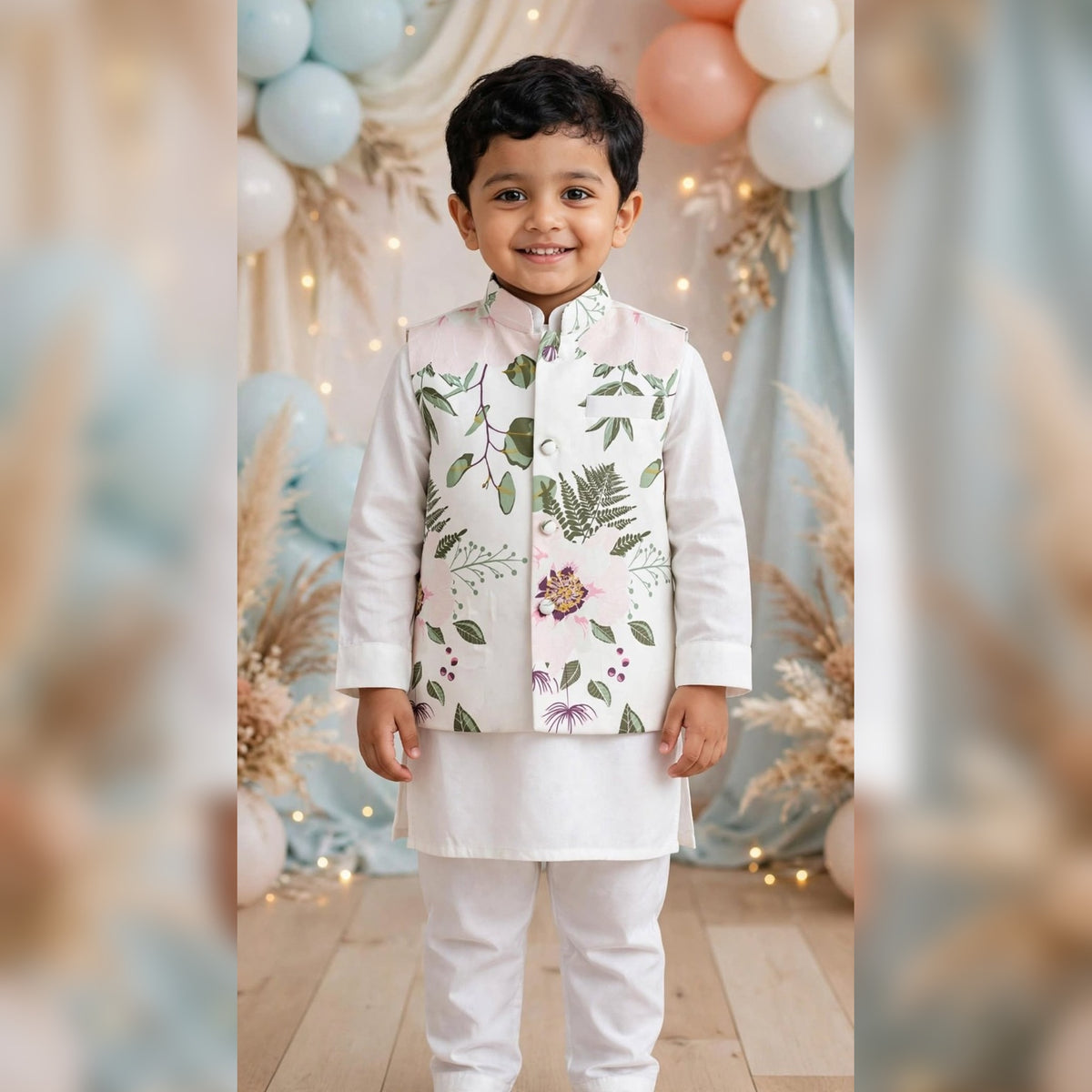 Boys Floral Printed Designer Nehru Jacket