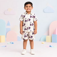 Boys Purple Monkey Printed Shirt & Shorts Co-Ord Set