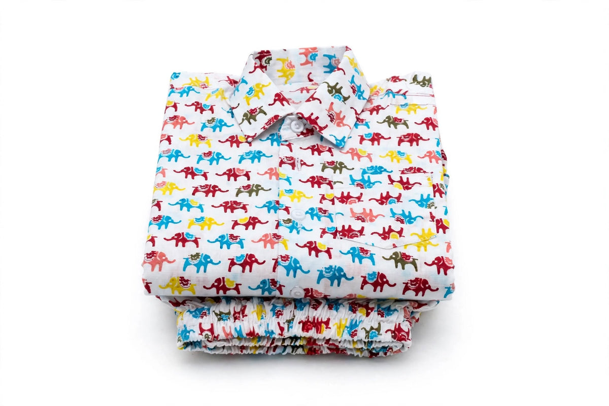 Colorful Elephant Print Kids Co-Ord Set