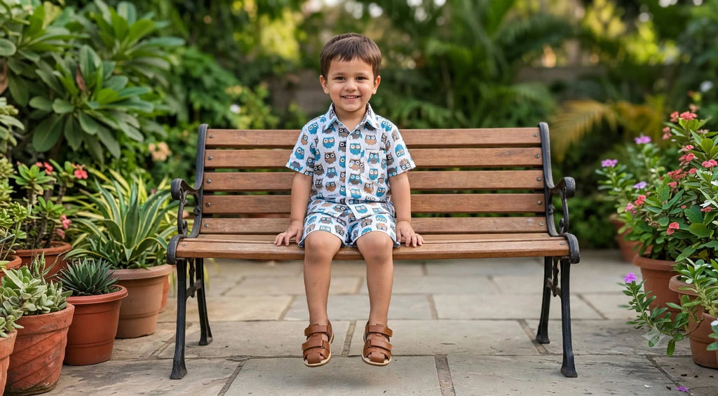 Boys Owl Print Shirt & Shorts Co-Ord Set