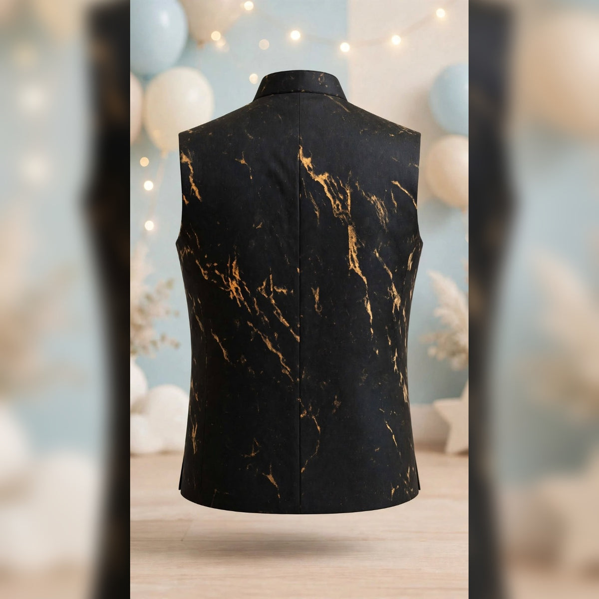 Black & Gold Printed Nehru Jacket Set for Boys
