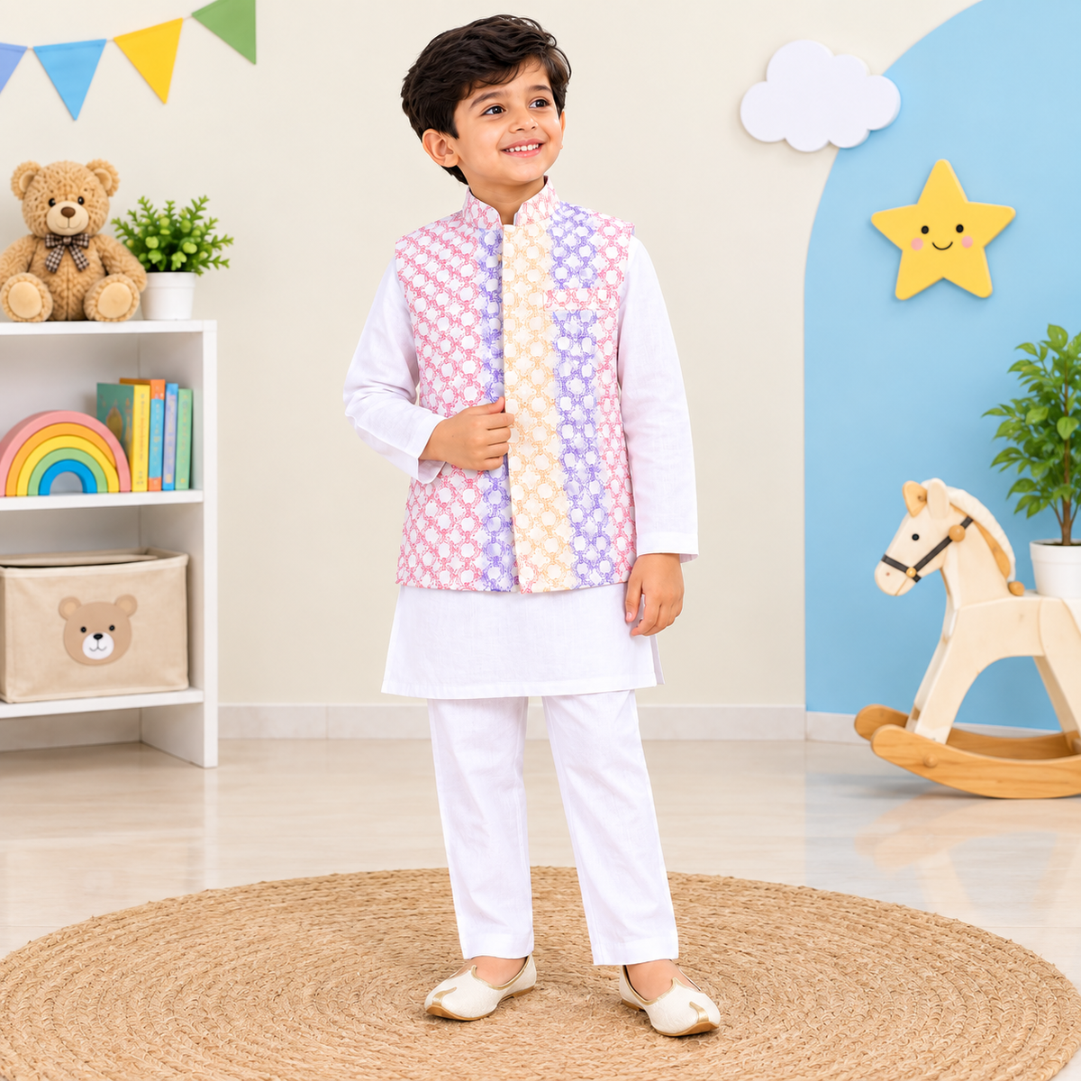 Pastel Printed Nehru Jacket for Boys