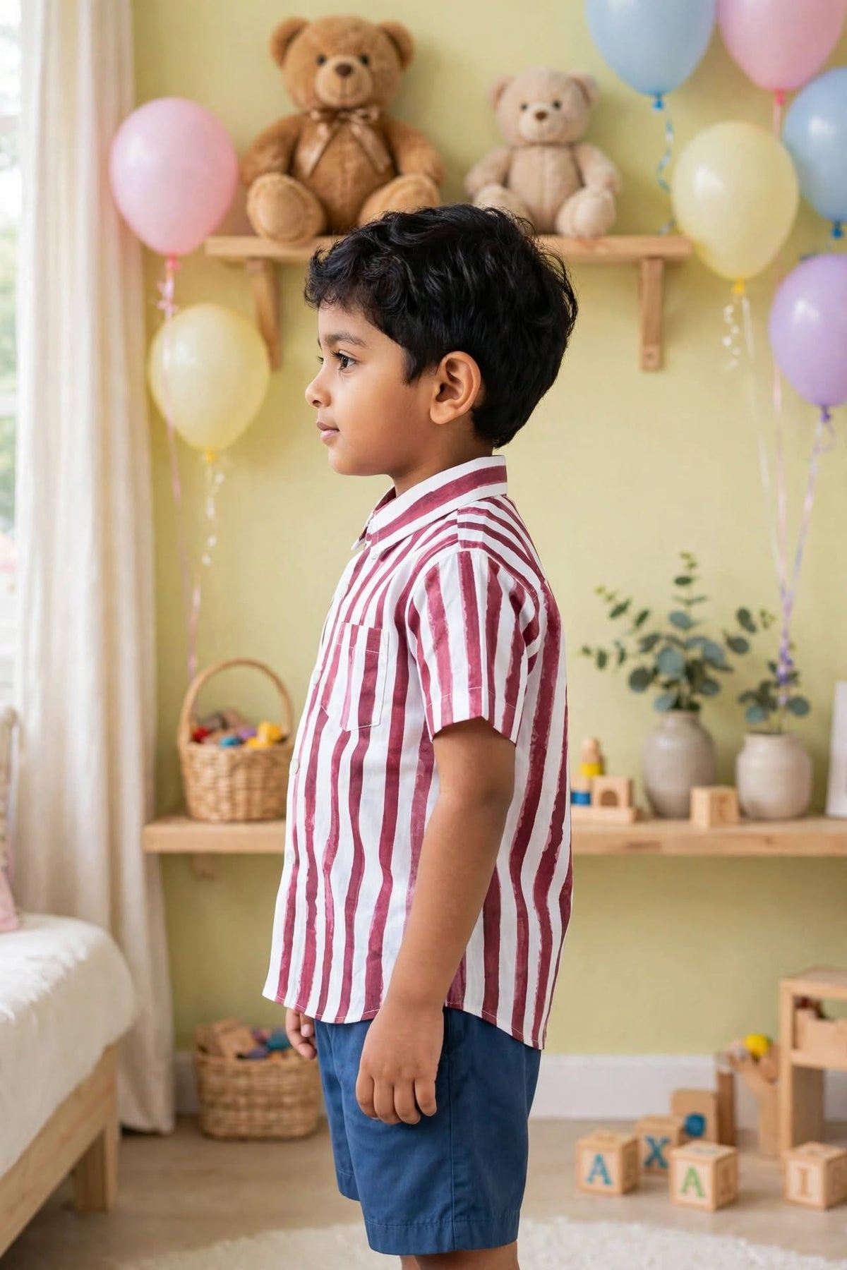 Boys Maroon & White Striped Shirt