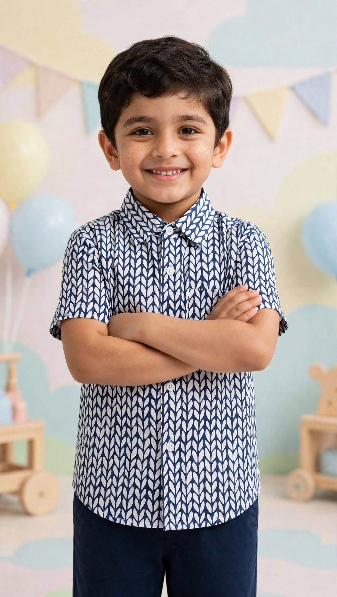 Boys Navy Blue Printed Shirt