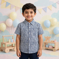 Boys Navy Blue Printed Shirt
