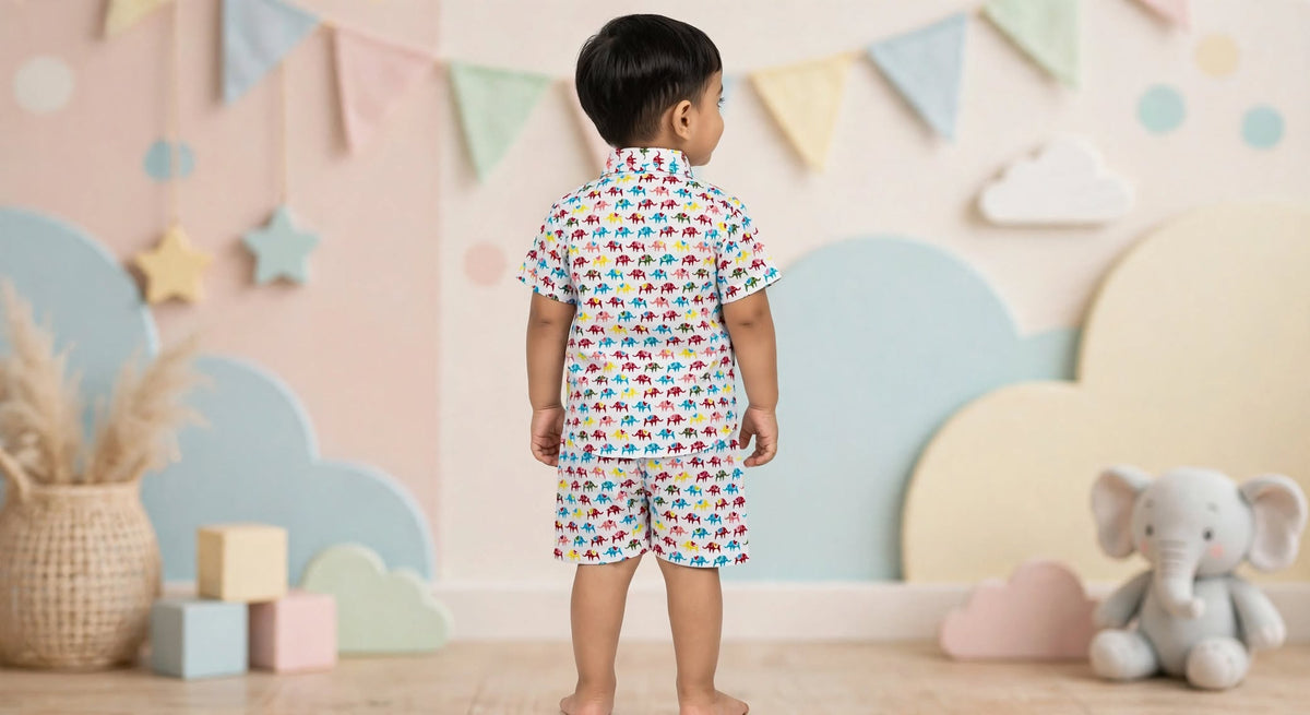 Colorful Elephant Print Kids Co-Ord Set