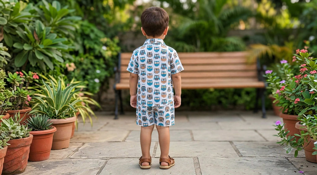 Boys Owl Print Shirt & Shorts Co-Ord Set