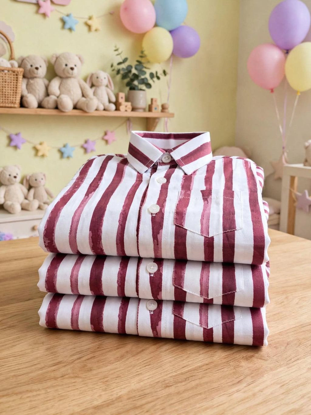 Boys Maroon & White Striped Shirt