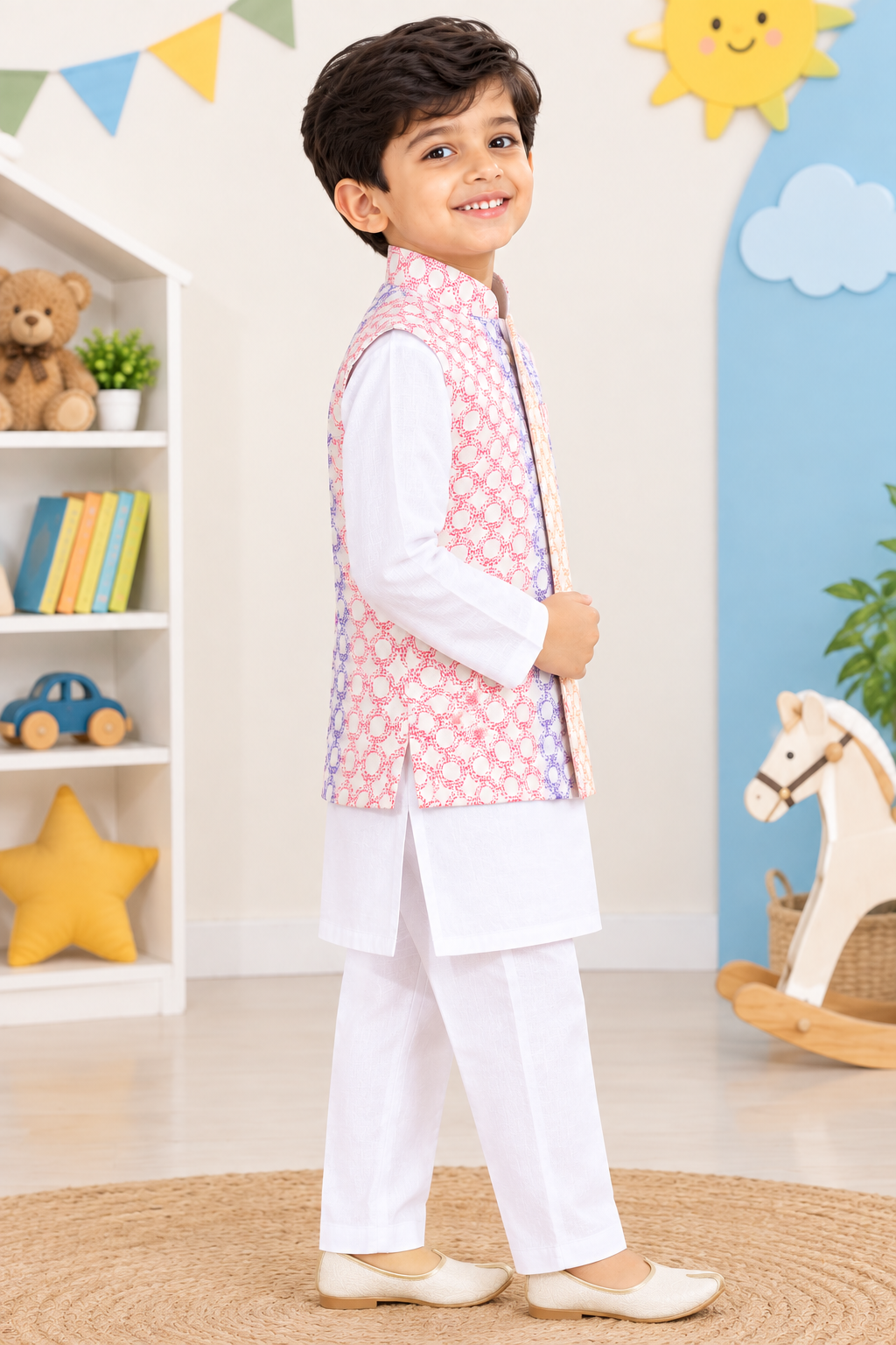 Pastel Printed Nehru Jacket for Boys