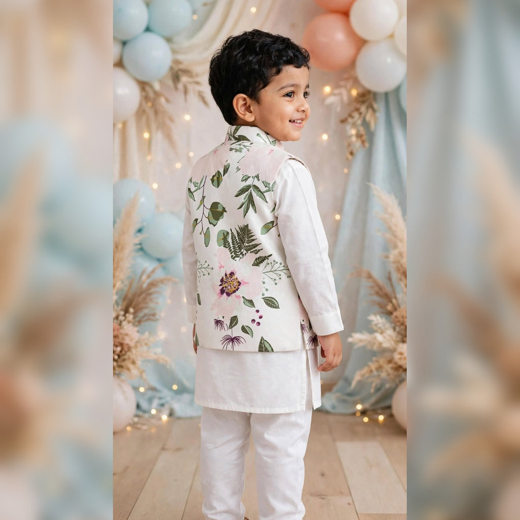 Boys Floral Printed Designer Nehru Jacket