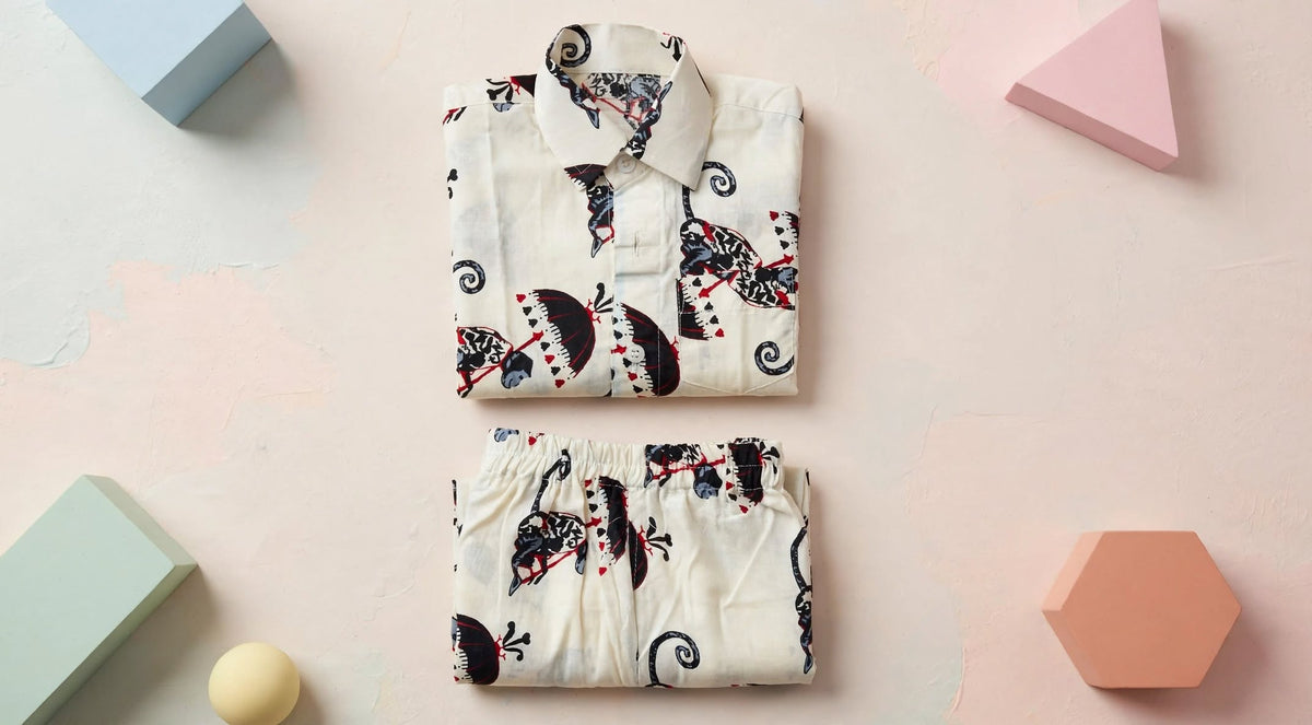 Boys Monkey with Umbrella Printed Shirt & Shorts Co-Ord Set