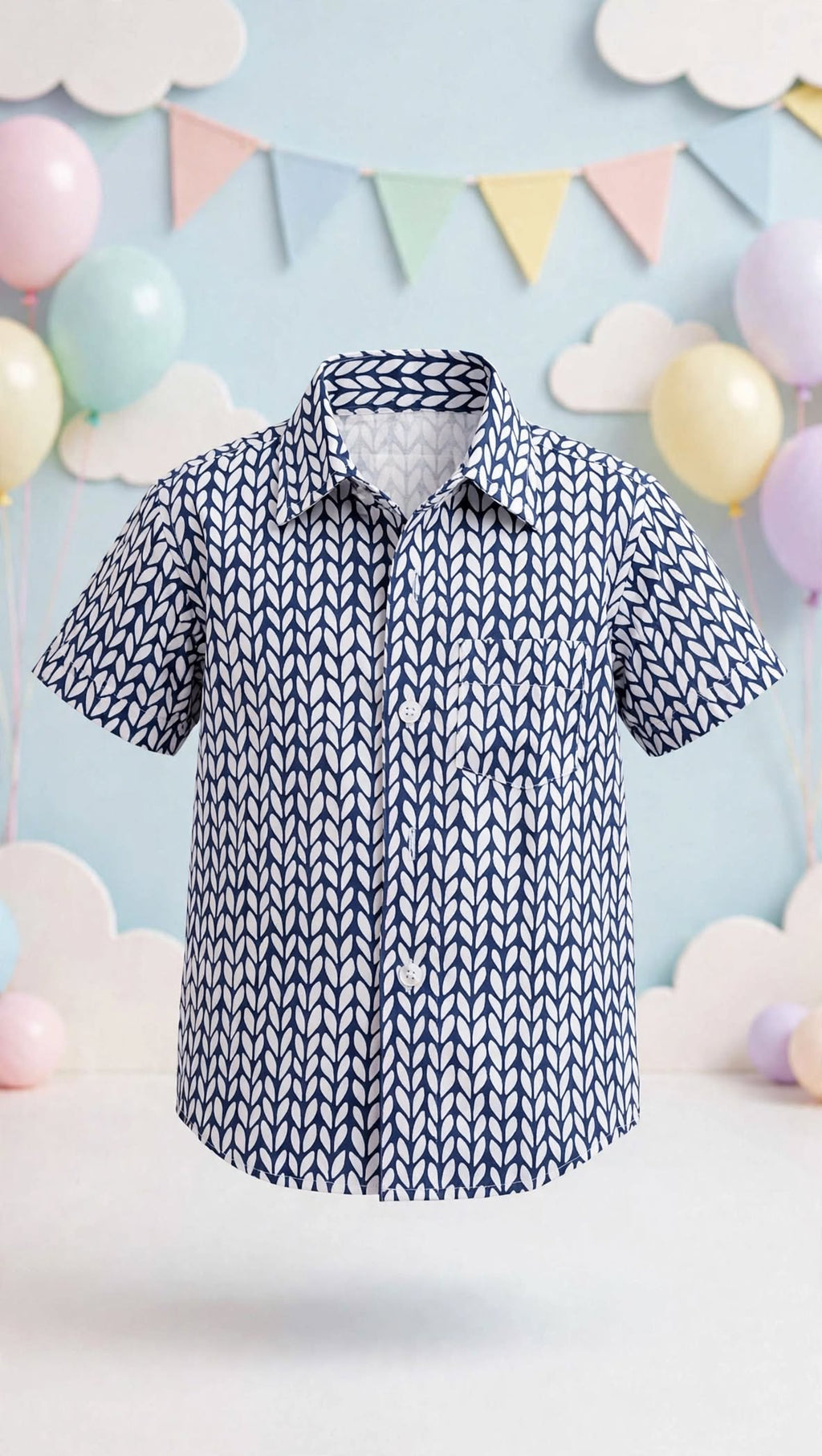 Boys Navy Blue Printed Shirt