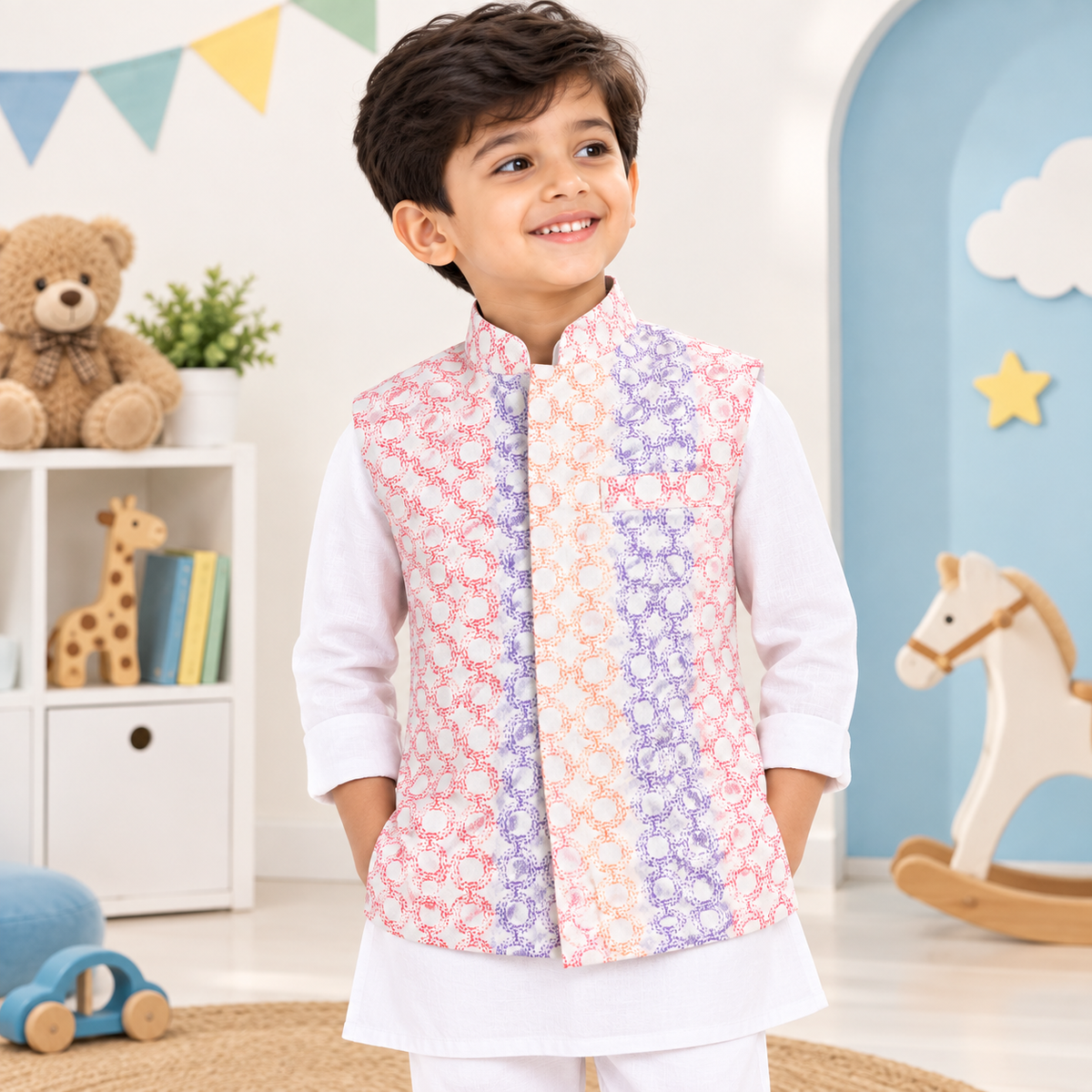 Pastel Printed Nehru Jacket for Boys