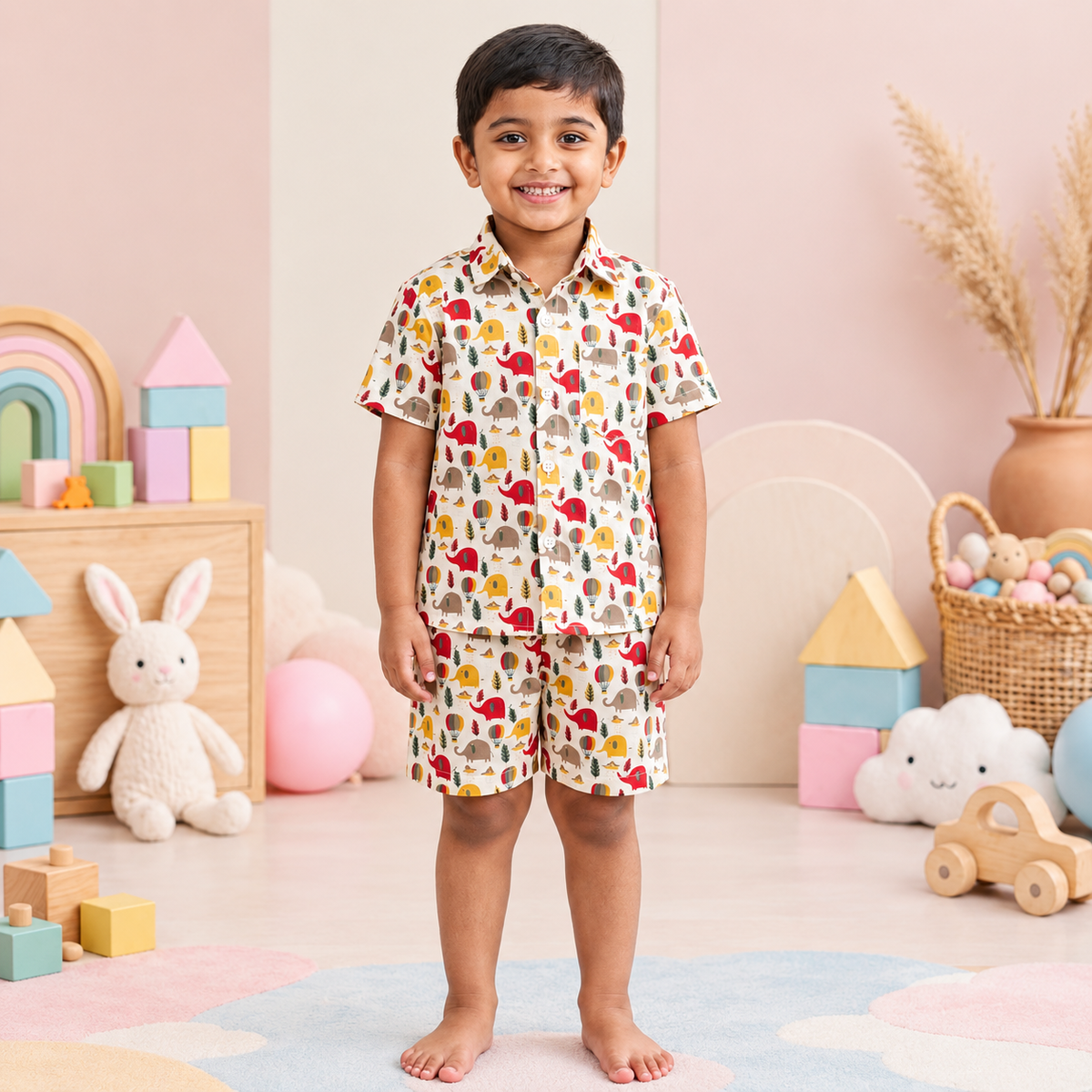 Kids Animal Print Shirt & Shorts Co-Ord Set