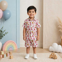 Kids Cartoon Print Shirt & Shorts Co-Ord Set