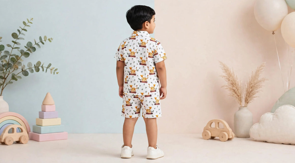 Kids Printed Shirt & Shorts Set – Lion Print