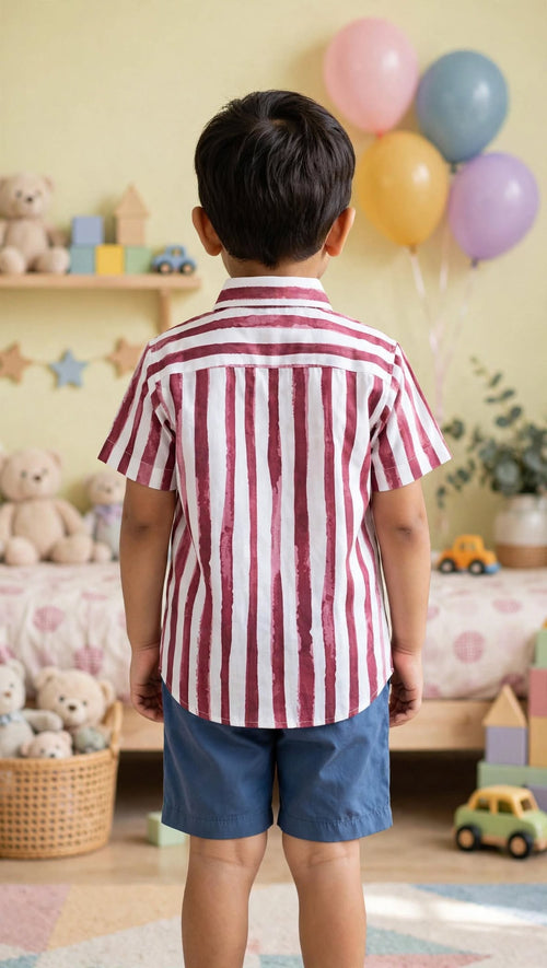 Boys Maroon & White Striped Shirt