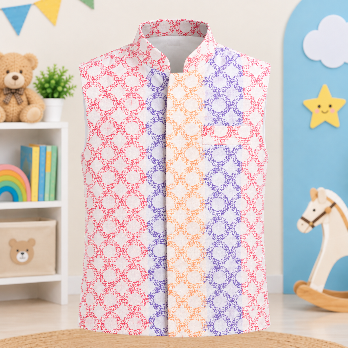 Pastel Printed Nehru Jacket for Boys