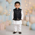 Black & Gold Printed Nehru Jacket Set for Boys
