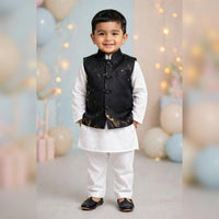 Black & Gold Printed Nehru Jacket Set for Boys