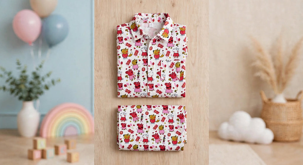 Kids Cartoon Print Shirt & Shorts Co-Ord Set
