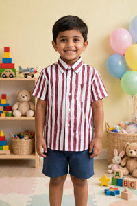 Boys Maroon & White Striped Shirt
