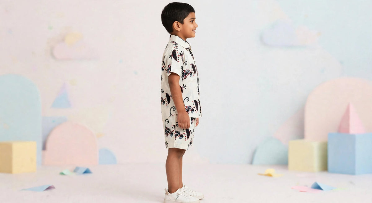Boys Monkey with Umbrella Printed Shirt & Shorts Co-Ord Set