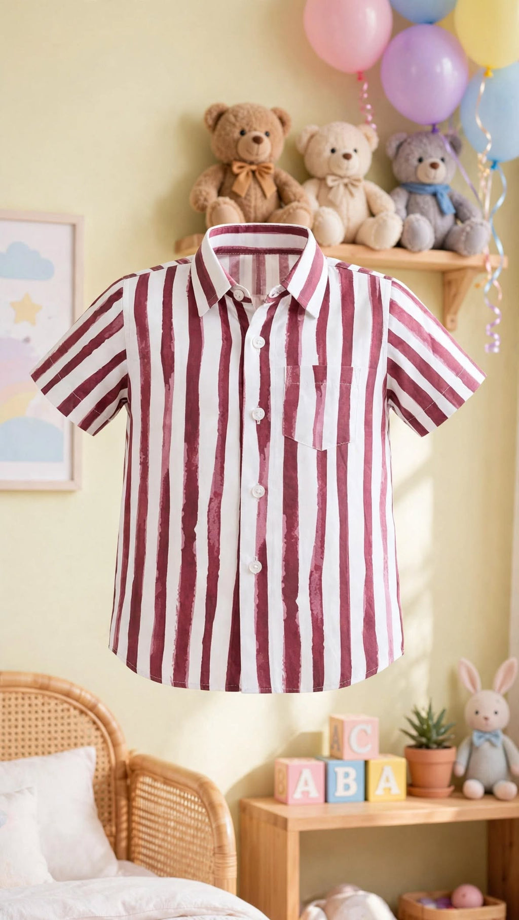 Boys Maroon & White Striped Shirt