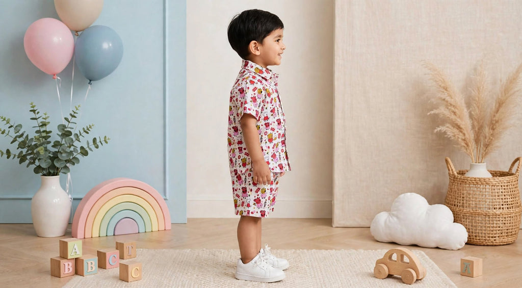 Kids Cartoon Print Shirt & Shorts Co-Ord Set