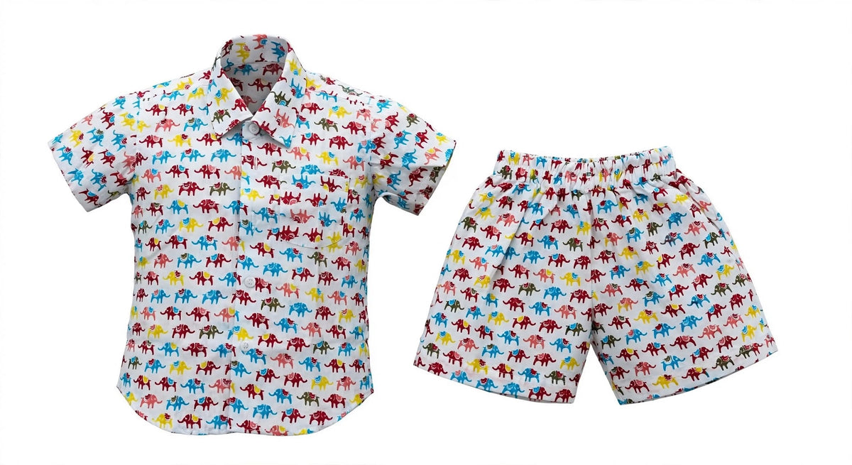 Colorful Elephant Print Kids Co-Ord Set