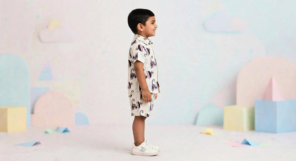 Boys Purple Monkey Printed Shirt & Shorts Co-Ord Set