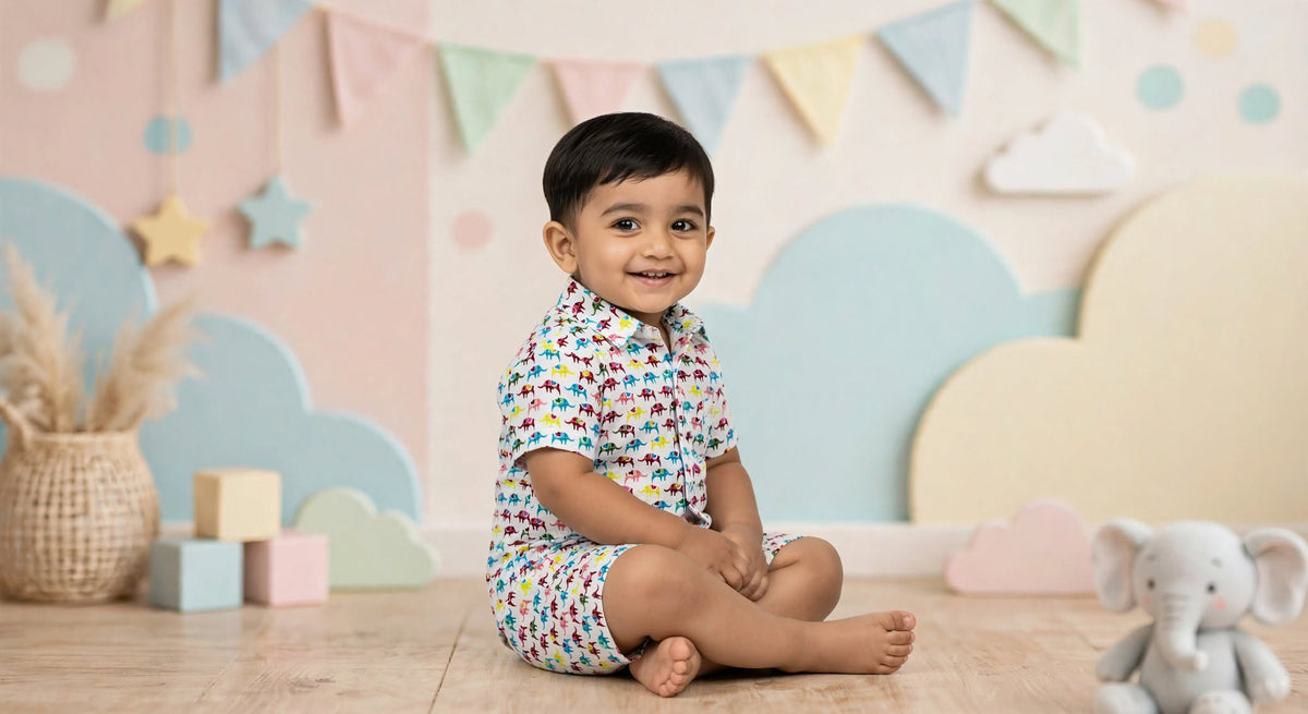 Colorful Elephant Print Kids Co-Ord Set