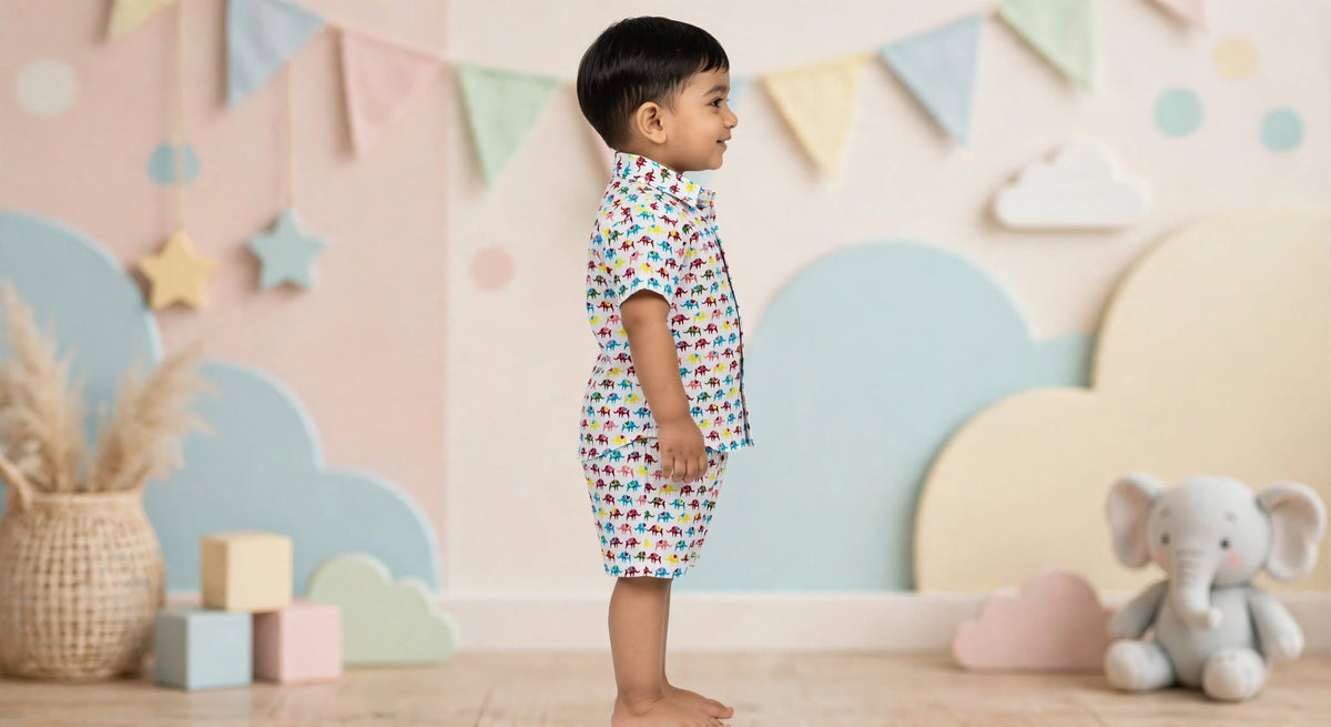Colorful Elephant Print Kids Co-Ord Set