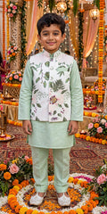 Men's White Floral Print Nehru Jacket – Pastel Botanical Ethnic Waistcoat