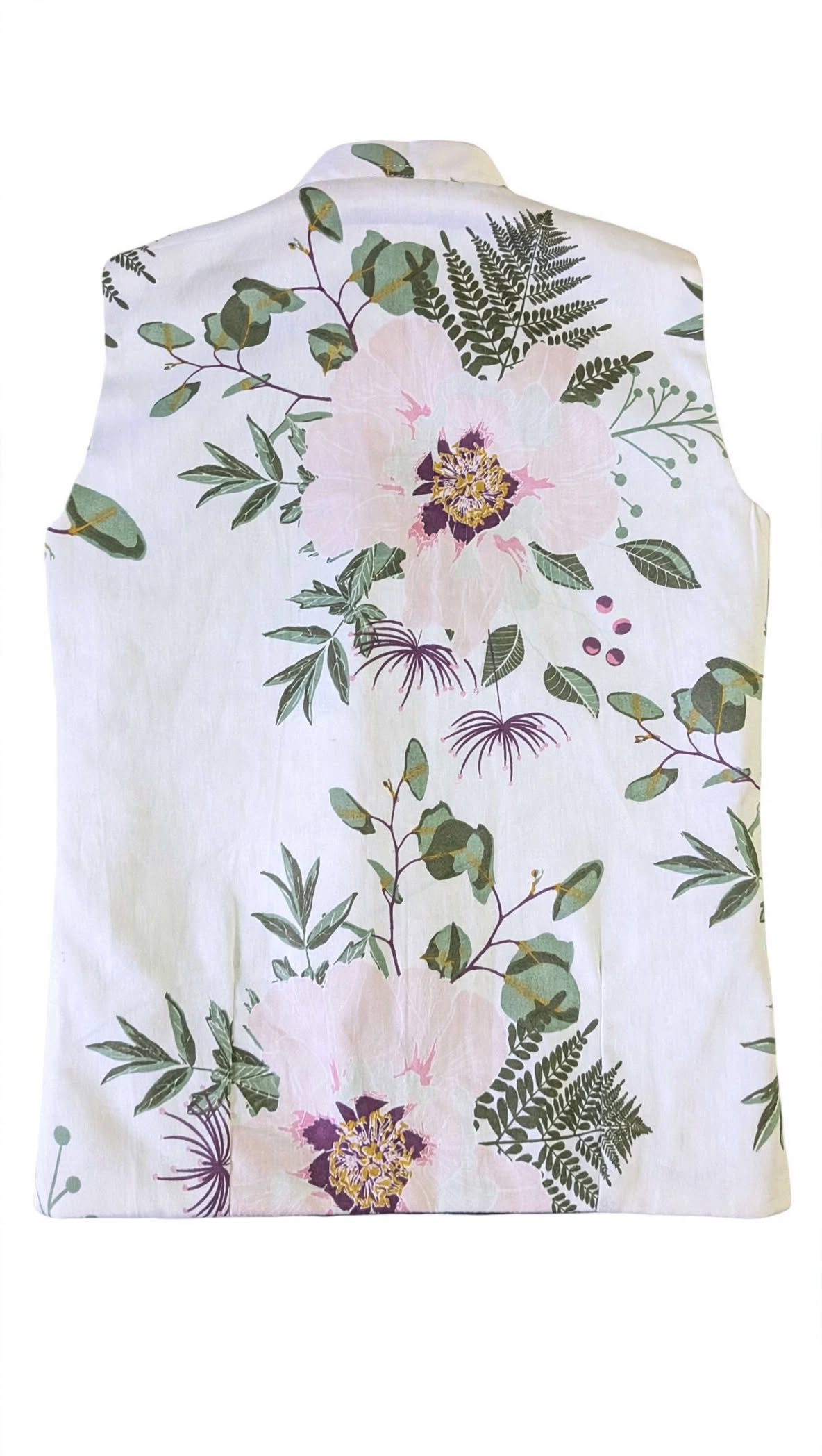 Men's White Floral Print Nehru Jacket – Pastel Botanical Ethnic Waistcoat